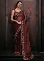 Burberry Maroon Festival Wear Zircon Work Saree